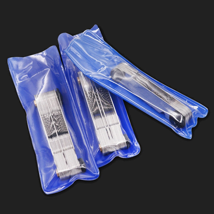 Thread gauge blades packaged in blue plastic sleeves