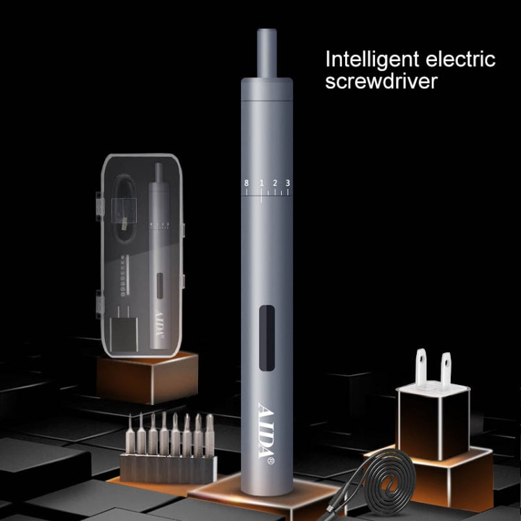 Cordless electric screwdriver with charging stand and included screwdriver bits