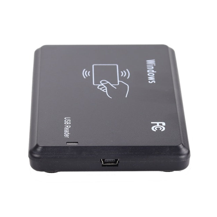 Black RFID card reader underside with micro USB port and ID/induction icons