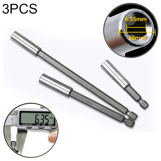 Steel magnetic drill extension rod set with three connecting shanks and bit ends