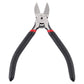 Diagonal cutting pliers with black handles and red rings, spring-loaded cutter head