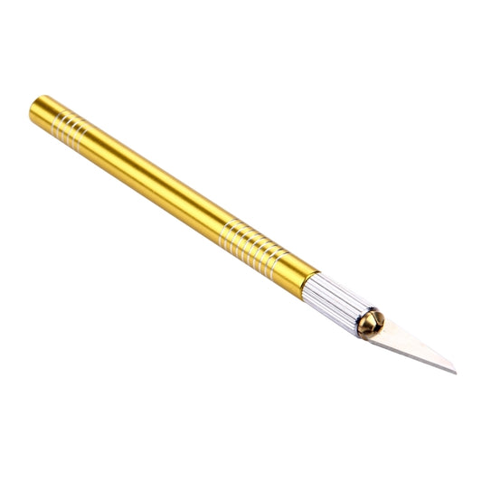 Gold carving knife with ribbed handle and pointed stainless-steel tip