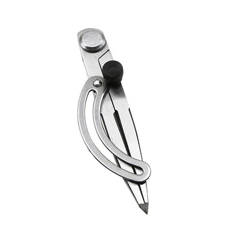 Metal head spacing compass tool with curved frame, pointed tips, and black control knob