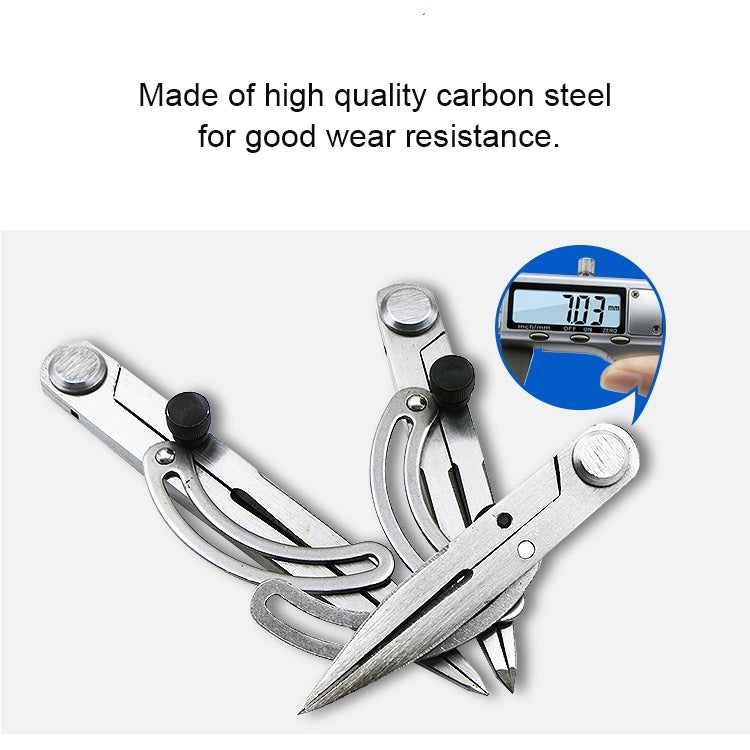 Carbon steel head spacing compass with curved arm and two scribing points