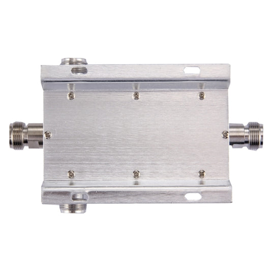3-way RF power splitter adapter, metal enclosure with mounting holes and N-female side ports
