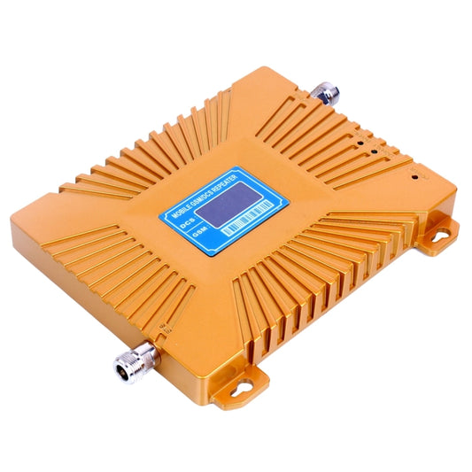 Orange signal repeater module with blue LCD panel and textured heat-dissipation fins