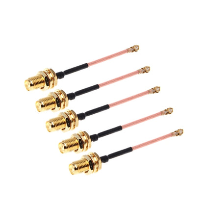 Set of five SMA female RF adapter braid cables, copper leads with black heat-shrink