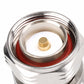 7/16 DIN male RF coax adapter port with gold center pin, red insulator ring, silver body