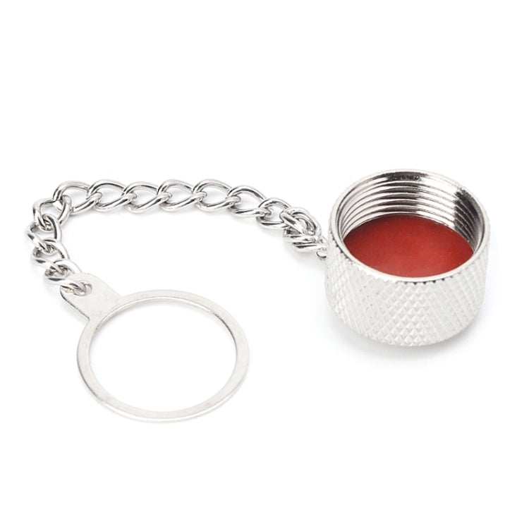 RF connector dust cap keychain with loop ring and red-lined threaded cap