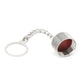RF connector dust cap keychain showing silver chain and red insert cap