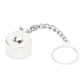 RF connector dust cap keychain with round cap, key ring, and silver chain
