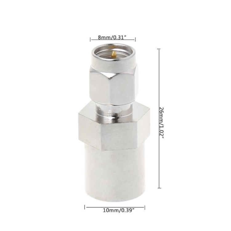 Compact silver RF coaxial adapter with two hex threaded sections