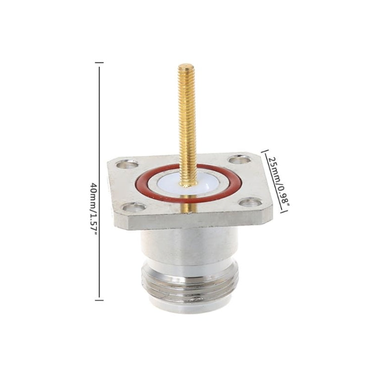Brass RF female connector with square four-hole flange and silver threaded body