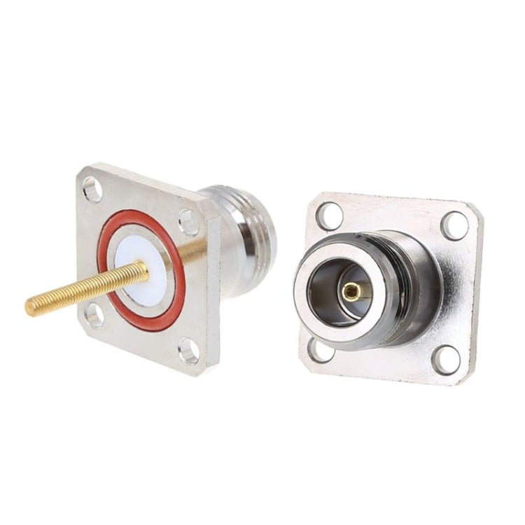 RF female adapter with metal flange and circular connector socket with gold contact