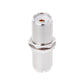 UHF female-to-female connector adapter with silver threaded housing and gold inner contact