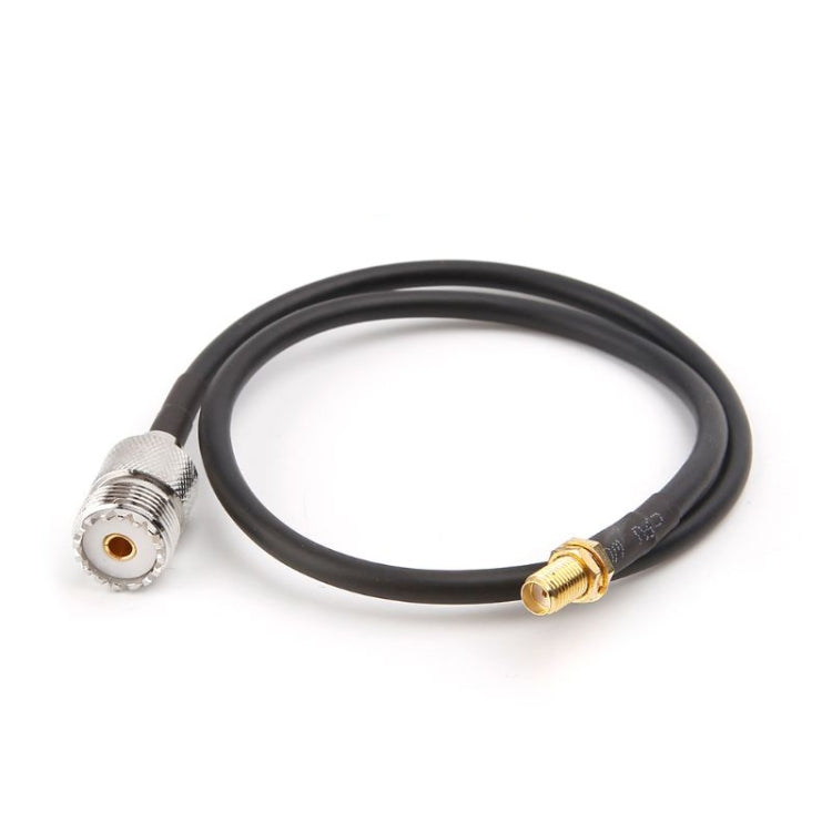 SMA female to UHF PL259 female RG58 coaxial cable, black lead wire, 50cm.