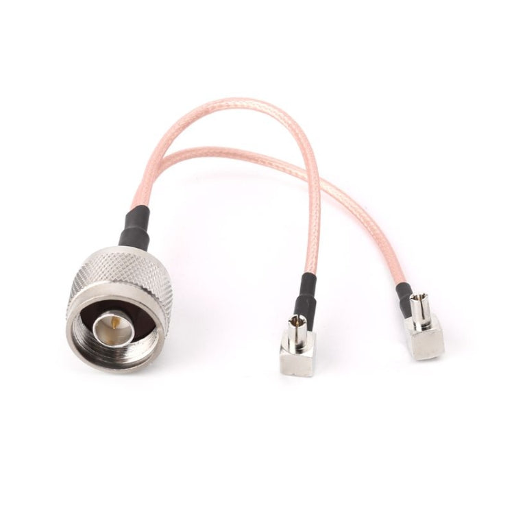 RF coaxial splitter/combiner cable, pink RG316, N male to two male plugs, 15 cm