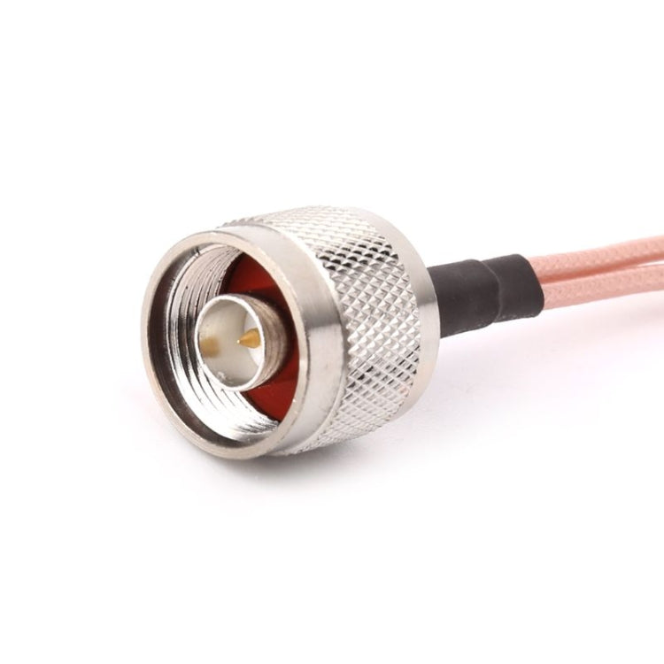 N male coax connector on pink RG316 cable with textured metal housing