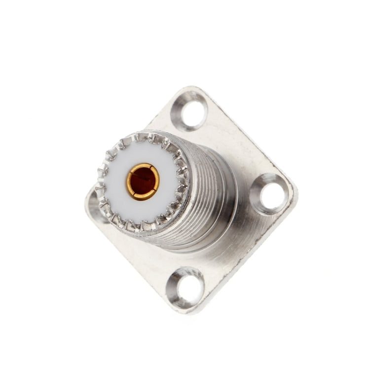 UHF SO239 female panel-mount flange adapter, threaded RF connector with gold center contact