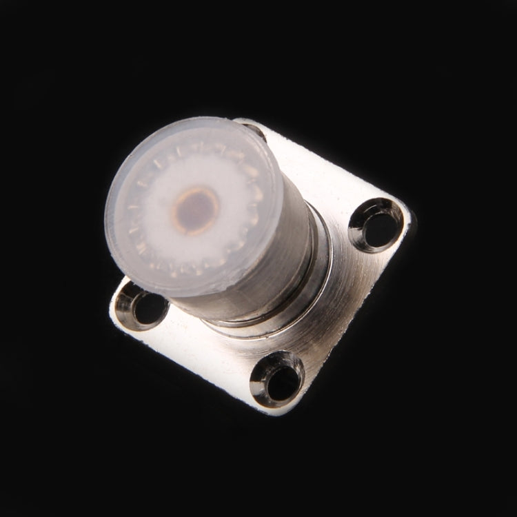 UHF SO239 female panel-mount connector with square metal base and 3 mounting holes