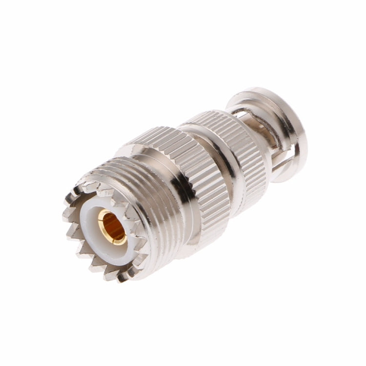 BNC male to UHF SO-239 RF adapter, chrome connector with gold center pin