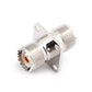 Panel-mount UHF RF adapter with two threaded ports, silver housing and gold center socket