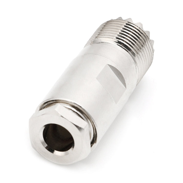 UHF female plug clamp adapter with circular female contact opening