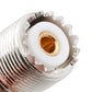 UHF female plug clamp adapter close-up of gold center contact and insulator