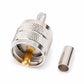 UHF male PL259 crimp connector plug, silver body with gold center contact