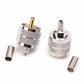 UHF male PL259 crimp connector plugs with metal sleeves, silver knurled grip