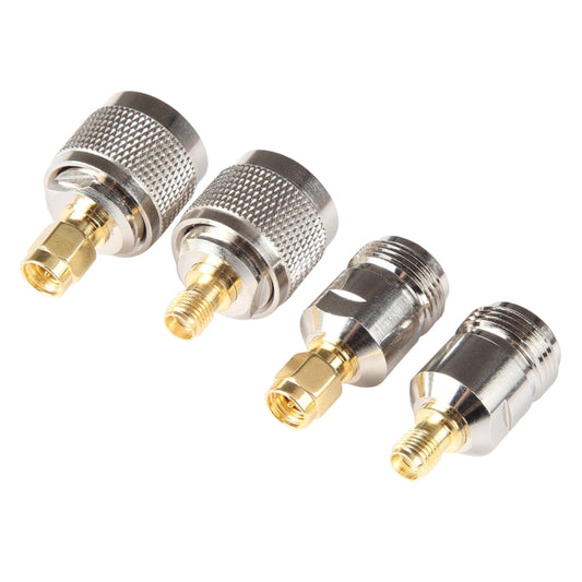 SMA-to-N RF coaxial adapters with textured grips, silver bodies and gold pins