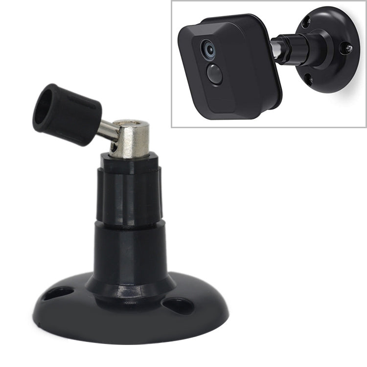 Black wall-mount camera bracket with round base and adjustable mounting screw