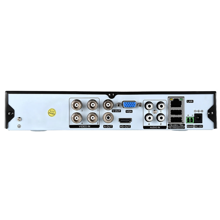 AHD DVR rear panel with BNC video/audio ports, VGA, LAN, and power inputs