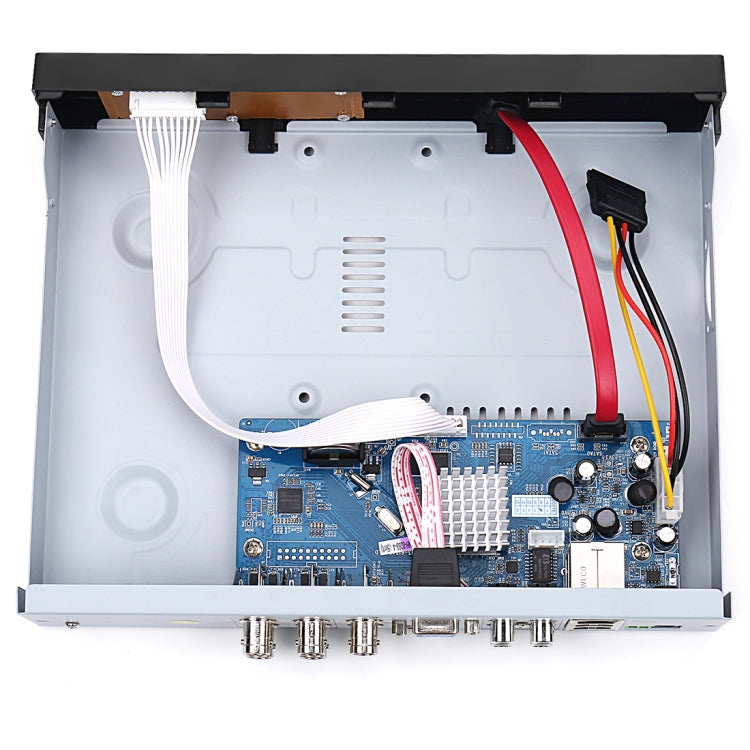 AHD DVR open chassis with internal circuit board, ribbon cables, and ports