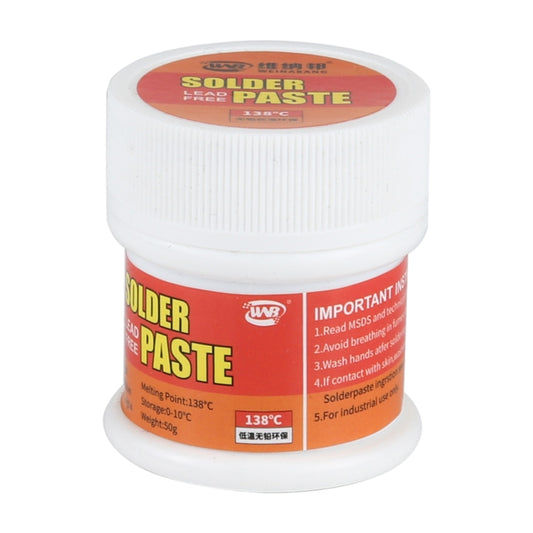 Lead-free solder paste jar, white cap, red label for 138°C melting point