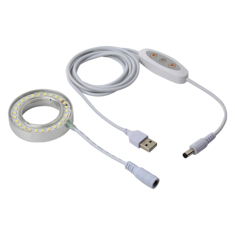 65mm LED ring light source with cable, inline controller, and connector plugs