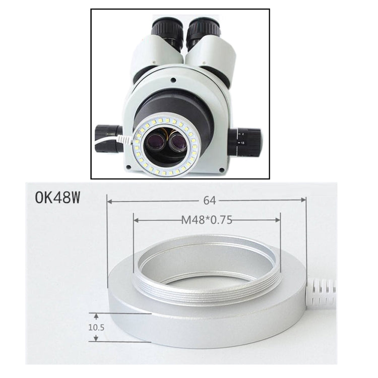LED ring light with clamp mount for microscope and 65mm mounting ring