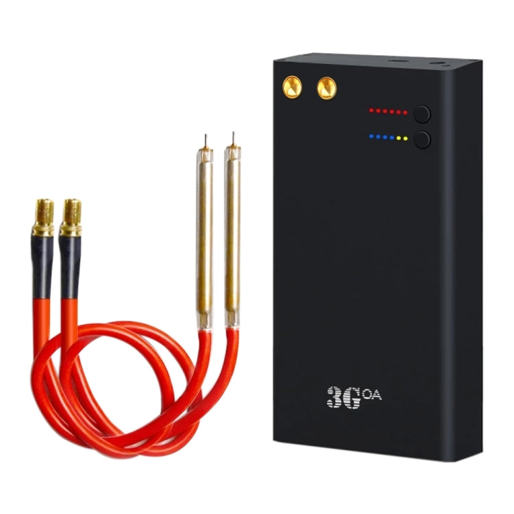 Portable mini spot-welding machine, black body with LED indicators and buttons