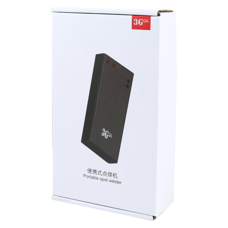 Portable mini spot-welding machine retail box with black device graphic