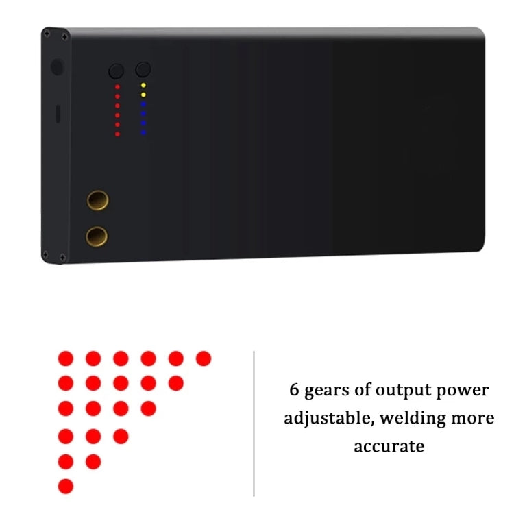 Portable mini spot-welding machine front panel, black with LED status lights and ports