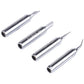 Four metal soldering iron tips shown from the side with pointed ends