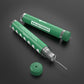 Two green solder wire cartridges with silver coils and long solder leads