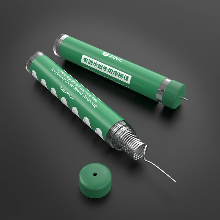 Two green solder wire cartridges with silver coils and long solder leads