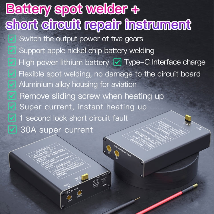 Battery spot welder and short-circuit repair instrument with welding pens and red lead