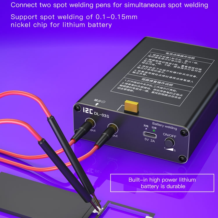 Mini spot welder connected to two welding pens for simultaneous spot welding