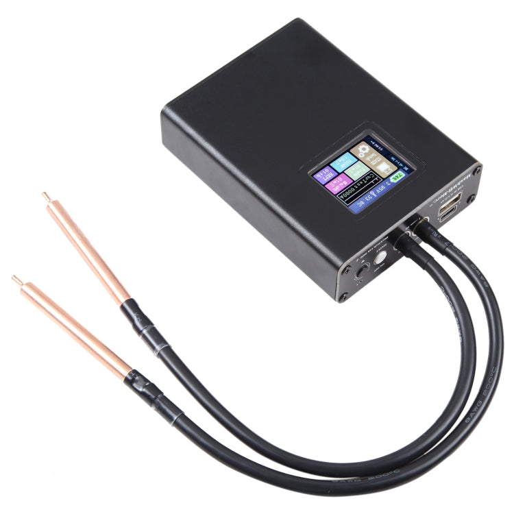 Handheld spot welder machine with control screen and two copper welding electrodes