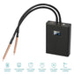 Handheld spot welder machine with electrode leads, USB cable, and safety indicator icons