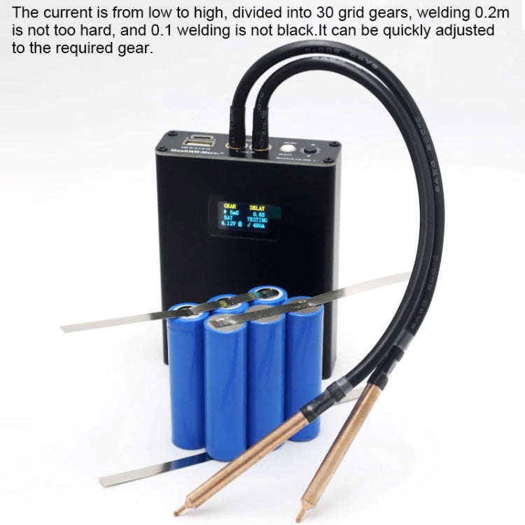 Handheld spot welder machine connected to battery pack with two electrode rods