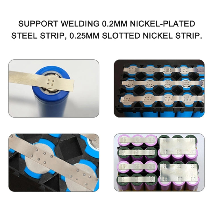 Welding strip holder diagram showing nickel-plated and slotted nickel strip connections