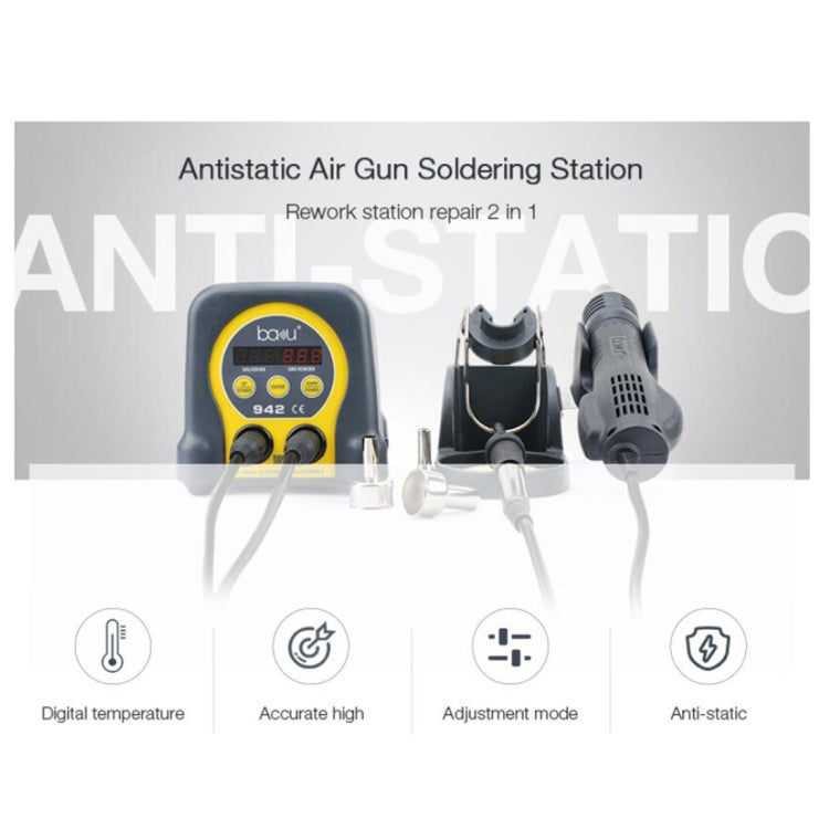 Antistatic hot air soldering station with digital display, air gun, and small accessories